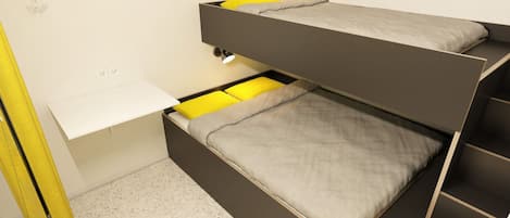 ピロートップベッド、デスク、防音設備、アイロン / アイロン台