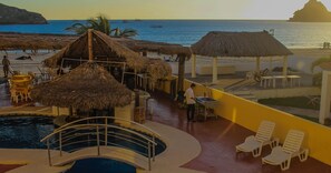 Outdoor pool, pool umbrellas