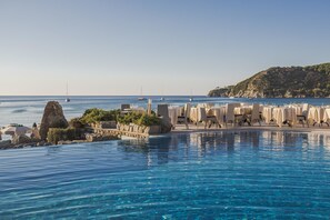 Outdoor pool, pool umbrellas, pool loungers