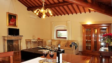 Deluxe Apartment for 4 people | Living area | 26-inch flat-screen TV with satellite channels, LCD TV