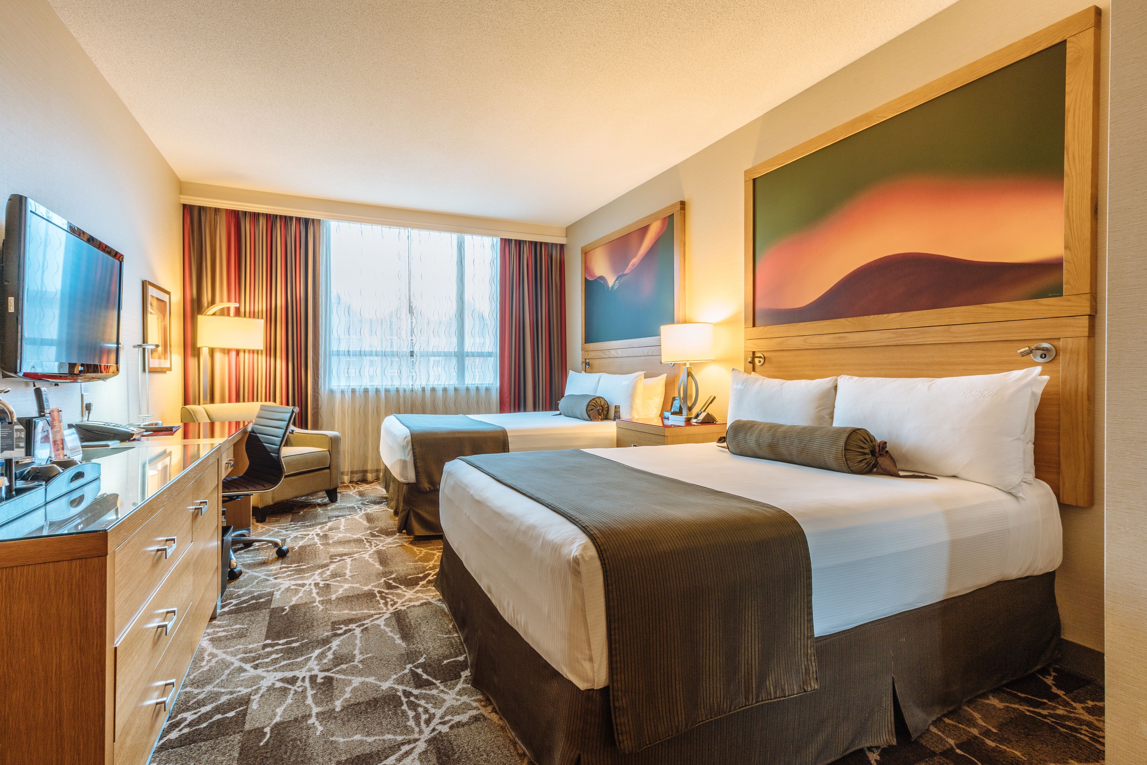 2 queen beds (hotel tower- sky bridge to casino) | living area | 42-inch lcd tv with cable channels, tv, ipod dock