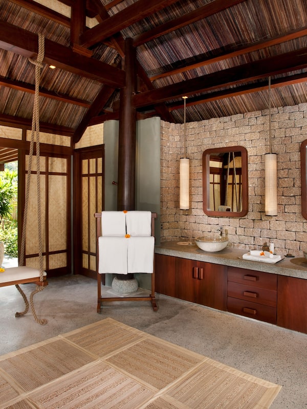 Lagoon Pool Villa | Bathroom | Separate tub and shower, rainfall showerhead, designer toiletries