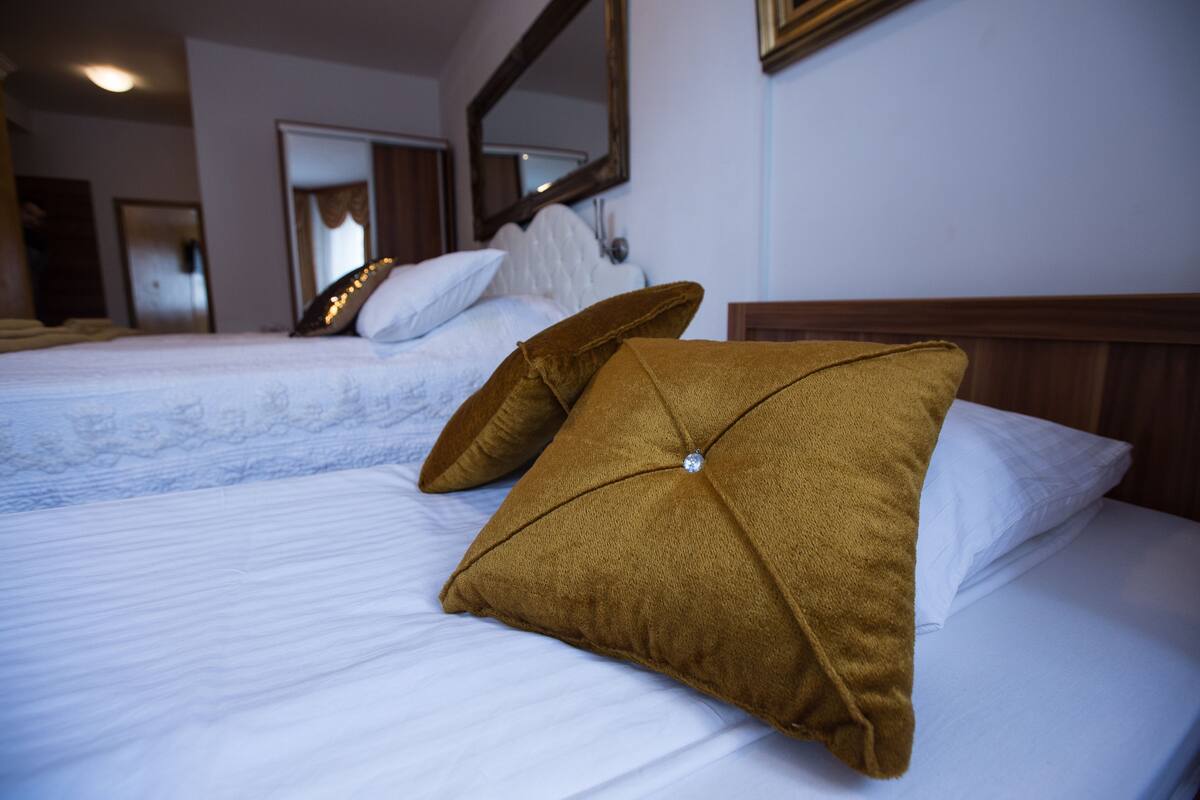 Premium bedding, down comforters, pillowtop beds, minibar
