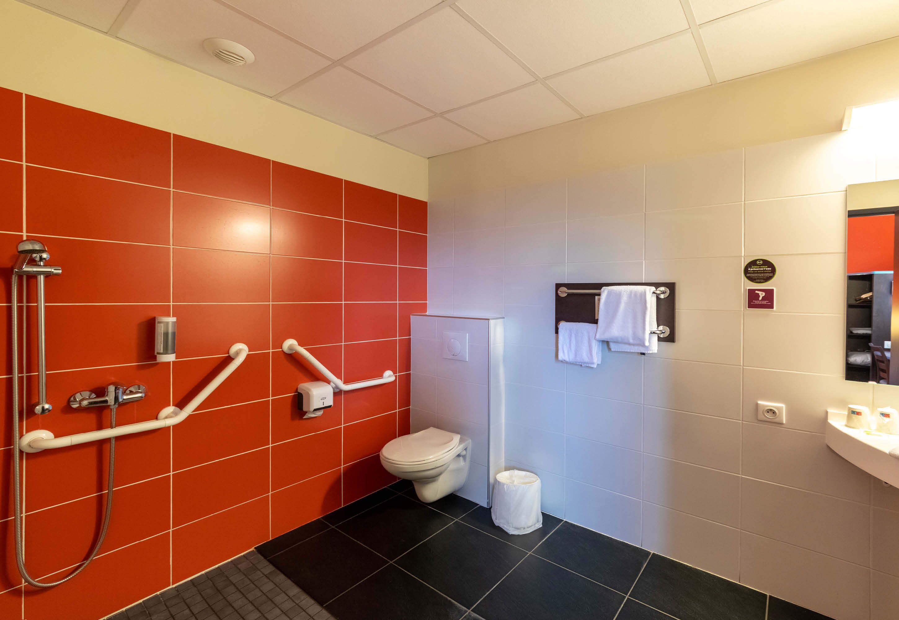 double room, mobility accessible | bathroom | shower, free toiletries, hair dryer, towels