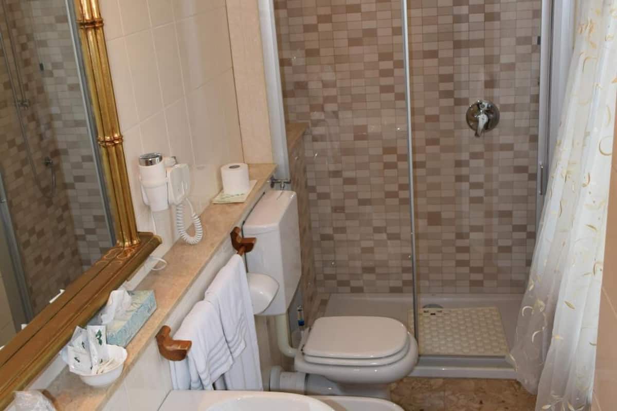 free toiletries, hair dryer, bidet, towels