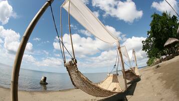 On the beach, beach umbrellas