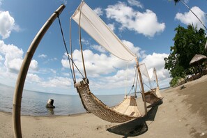 On the beach, beach umbrellas - Elysia Beach Resort (Donsol)