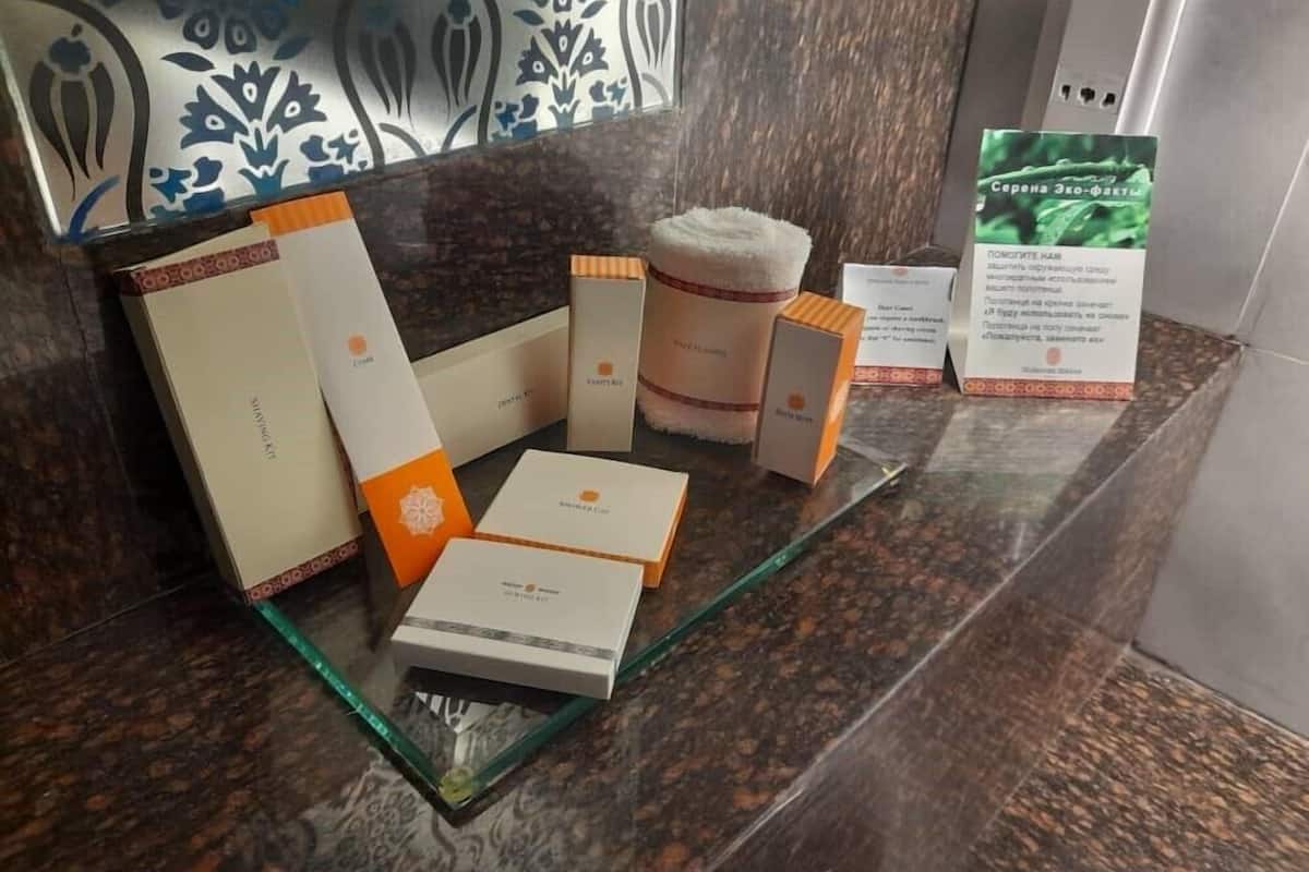 free toiletries, slippers, bidet, towels