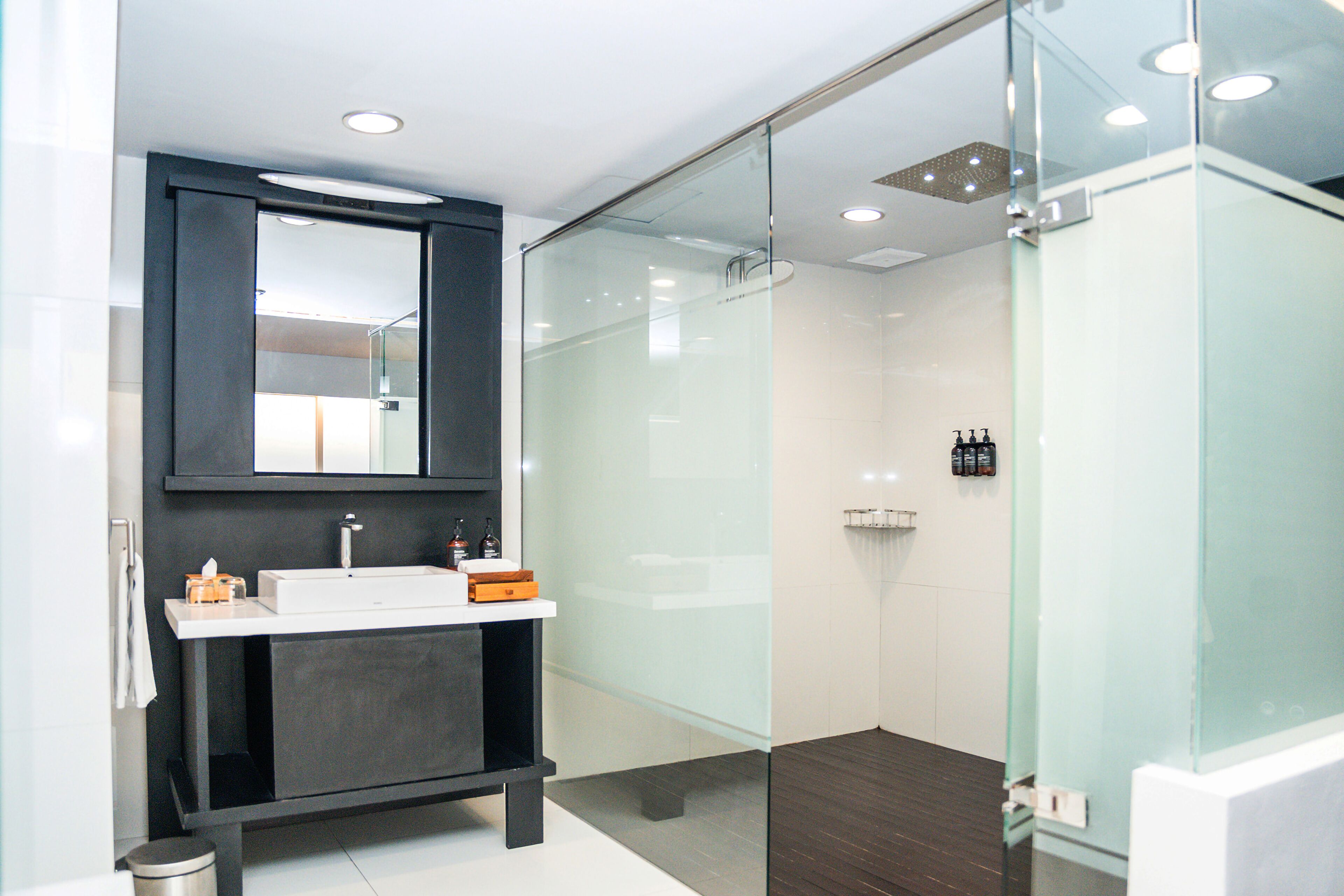 penthouse | bathroom | shower, free toiletries, hair dryer, bathrobes
