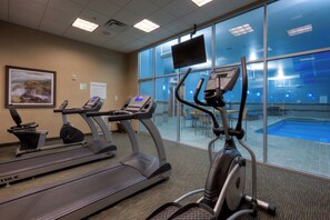 A fitness center with treadmills, an elliptical, and a TV screen. - Holiday Inn Hotel & Suites Saskatoon Downtown by IHG (Saskatoon)