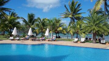 Outdoor pool, pool umbrellas