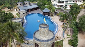 Outdoor pool, open 8:00 AM to 7:00 PM, sun loungers, lifeguards on site