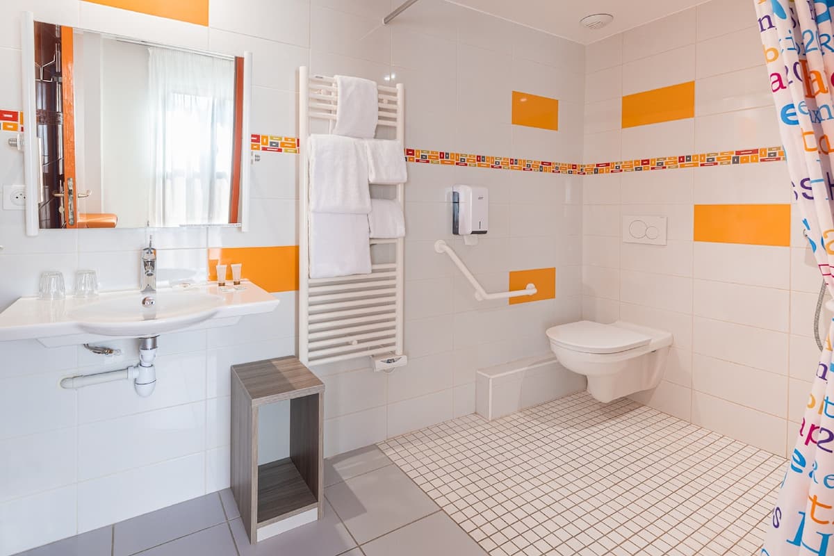 free toiletries, hair dryer, towels