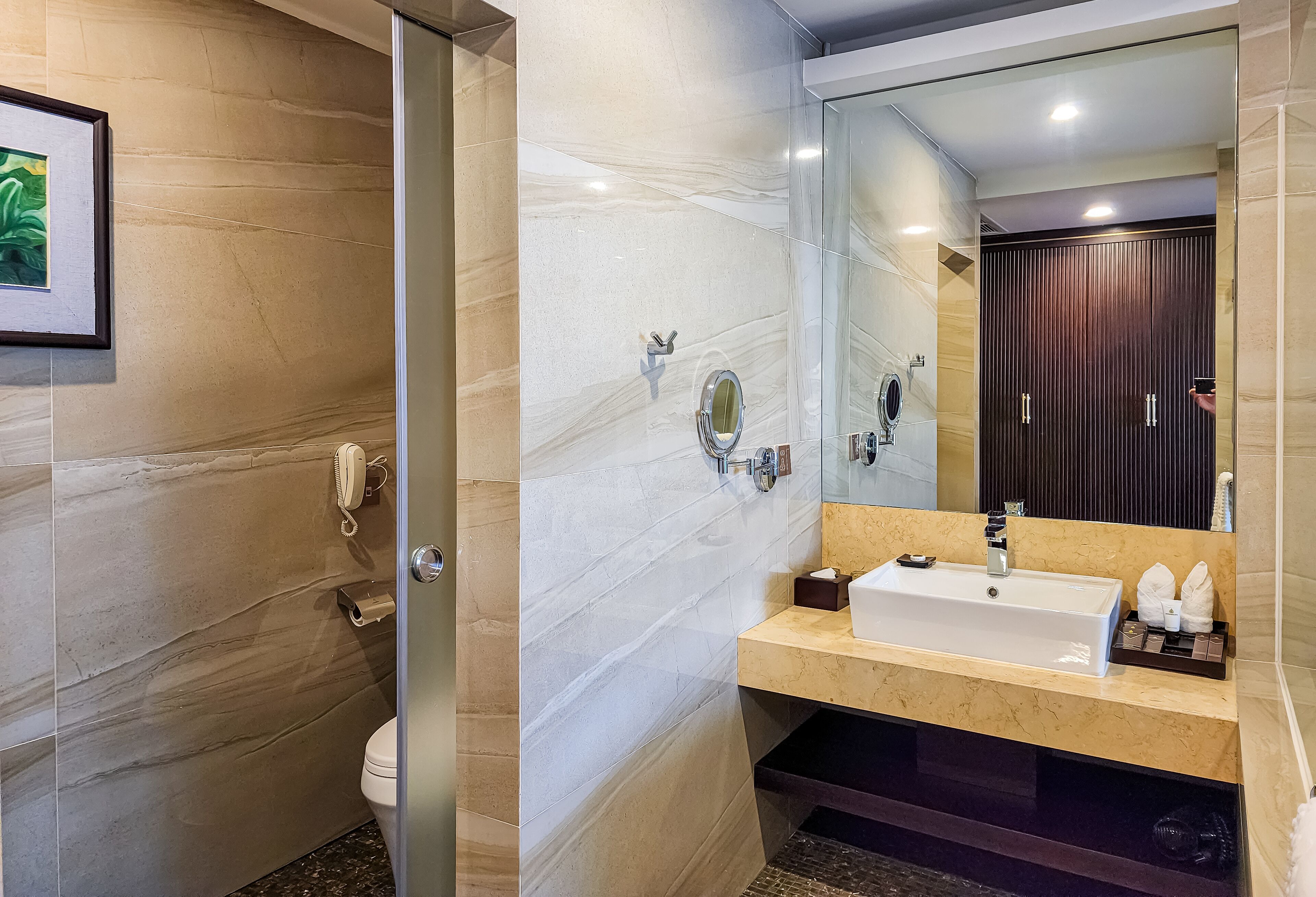 junior suite (free one time sunset cocktail set) | bathroom | separate bathtub and shower, rainfall showerhead, designer toiletries