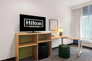 Premium bedding, pillowtop beds, desk, laptop workspace