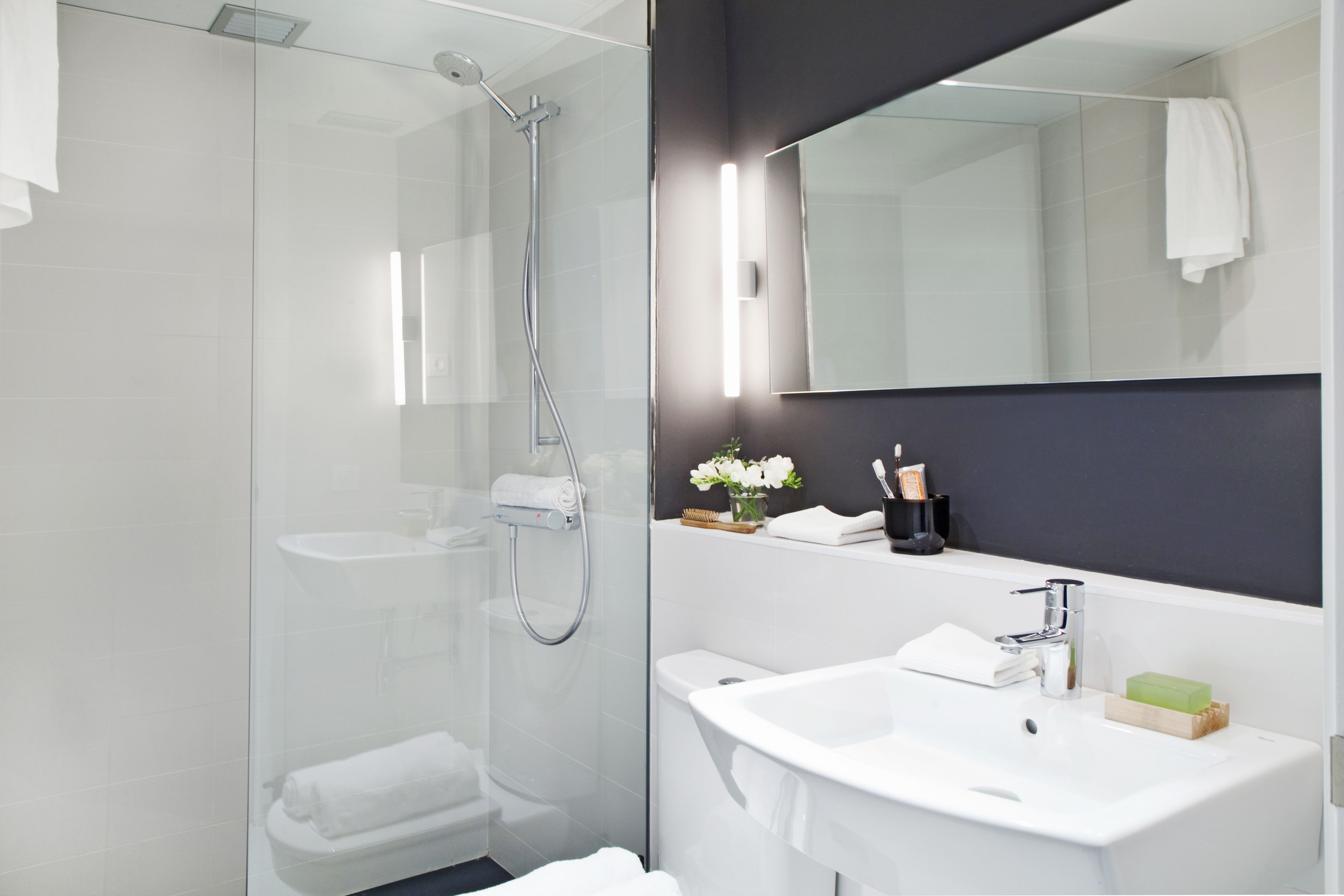 Standaard appartement, 1 slaapkamer | Badkamer | Een douche, een haardroger, handdoeken