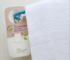 Eco-friendly toiletries, hair dryer, towels