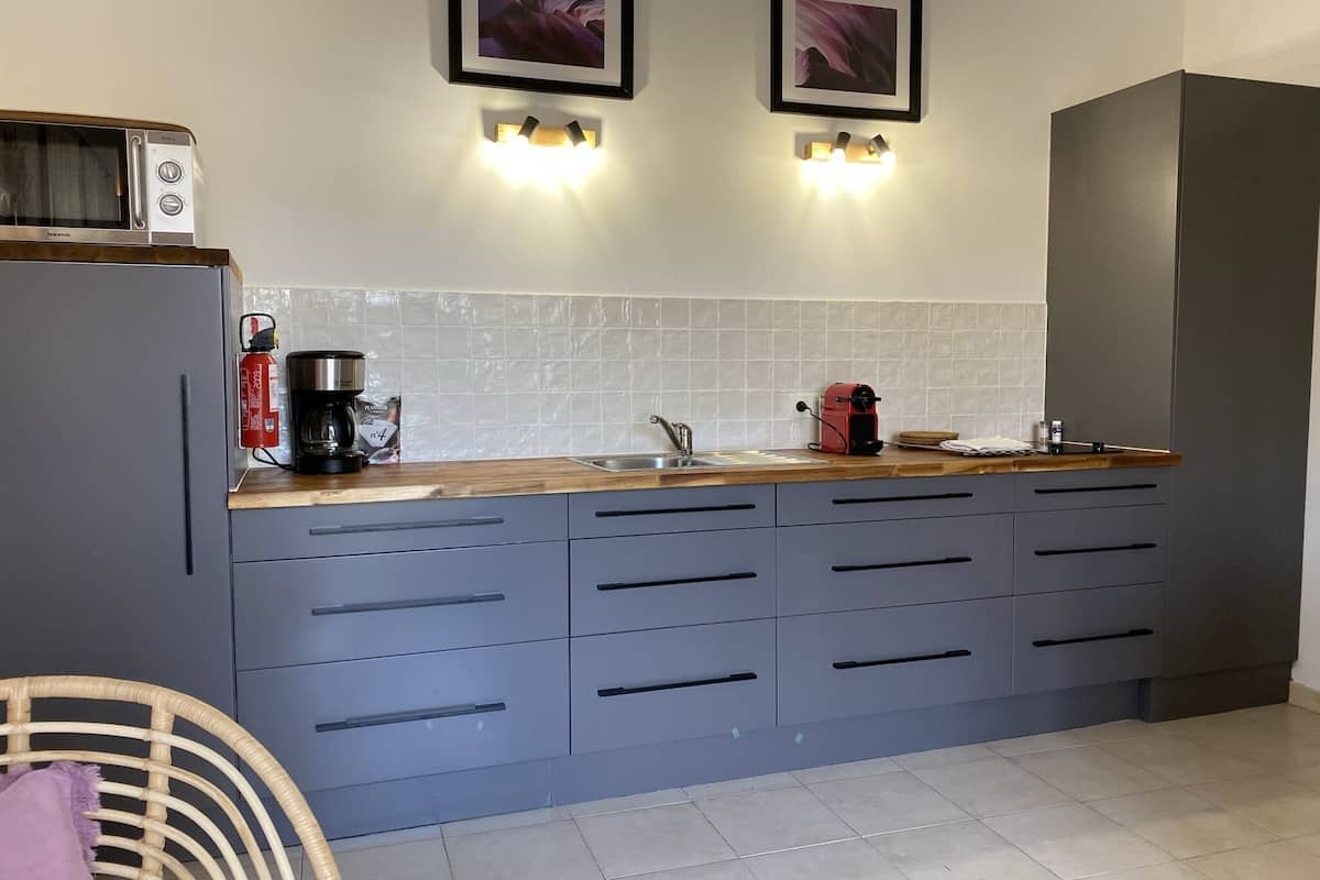 deluxe suite | private kitchen | full-sized fridge, microwave, stovetop, espresso maker