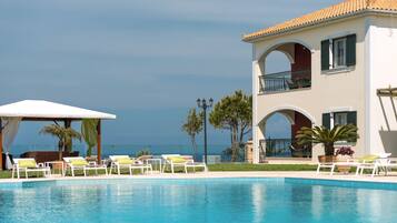 Outdoor pool, open 8:30 AM to 8:30 PM, pool umbrellas, pool loungers