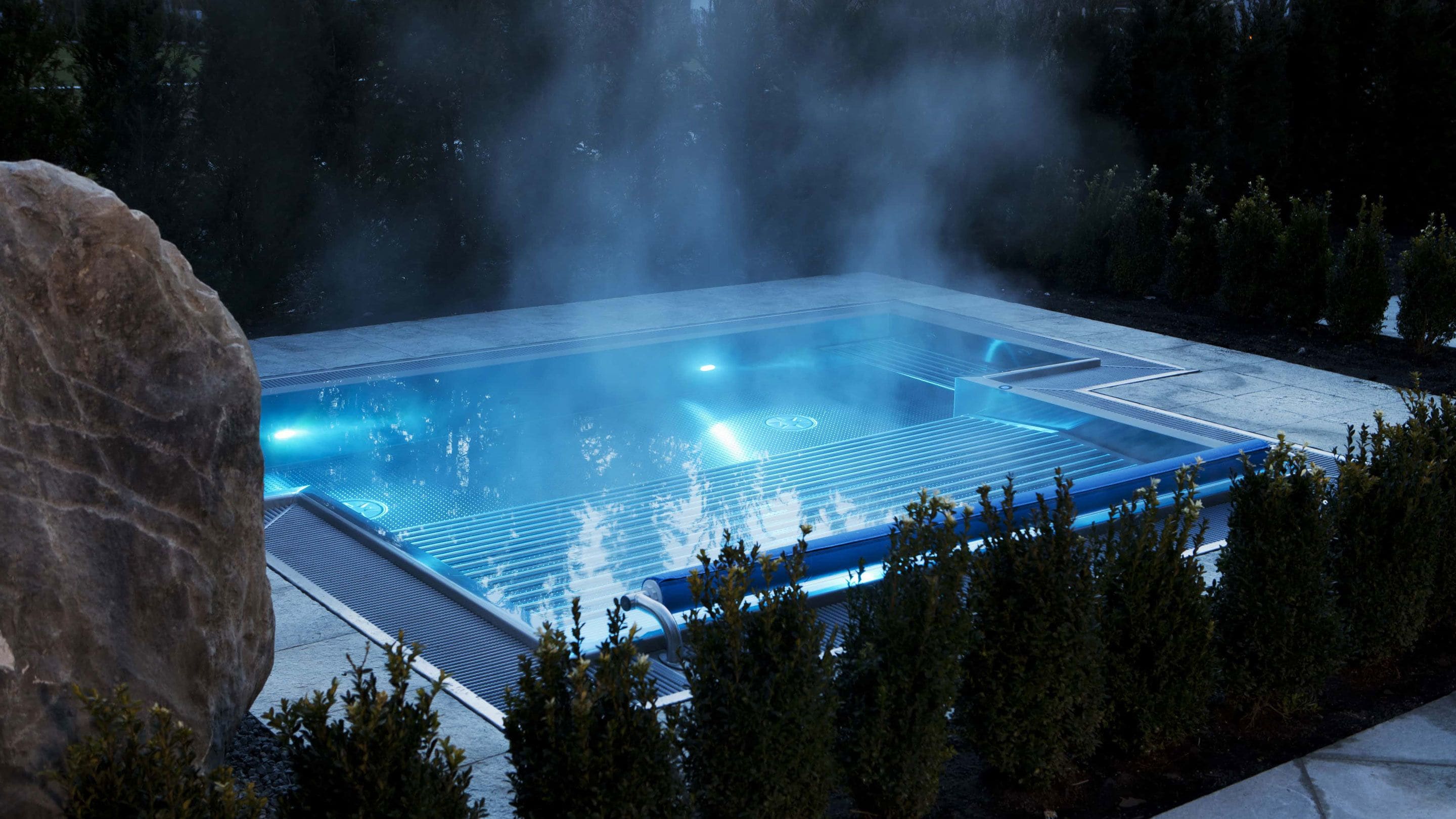 indoor pool, outdoor pool, pool umbrellas, pool loungers