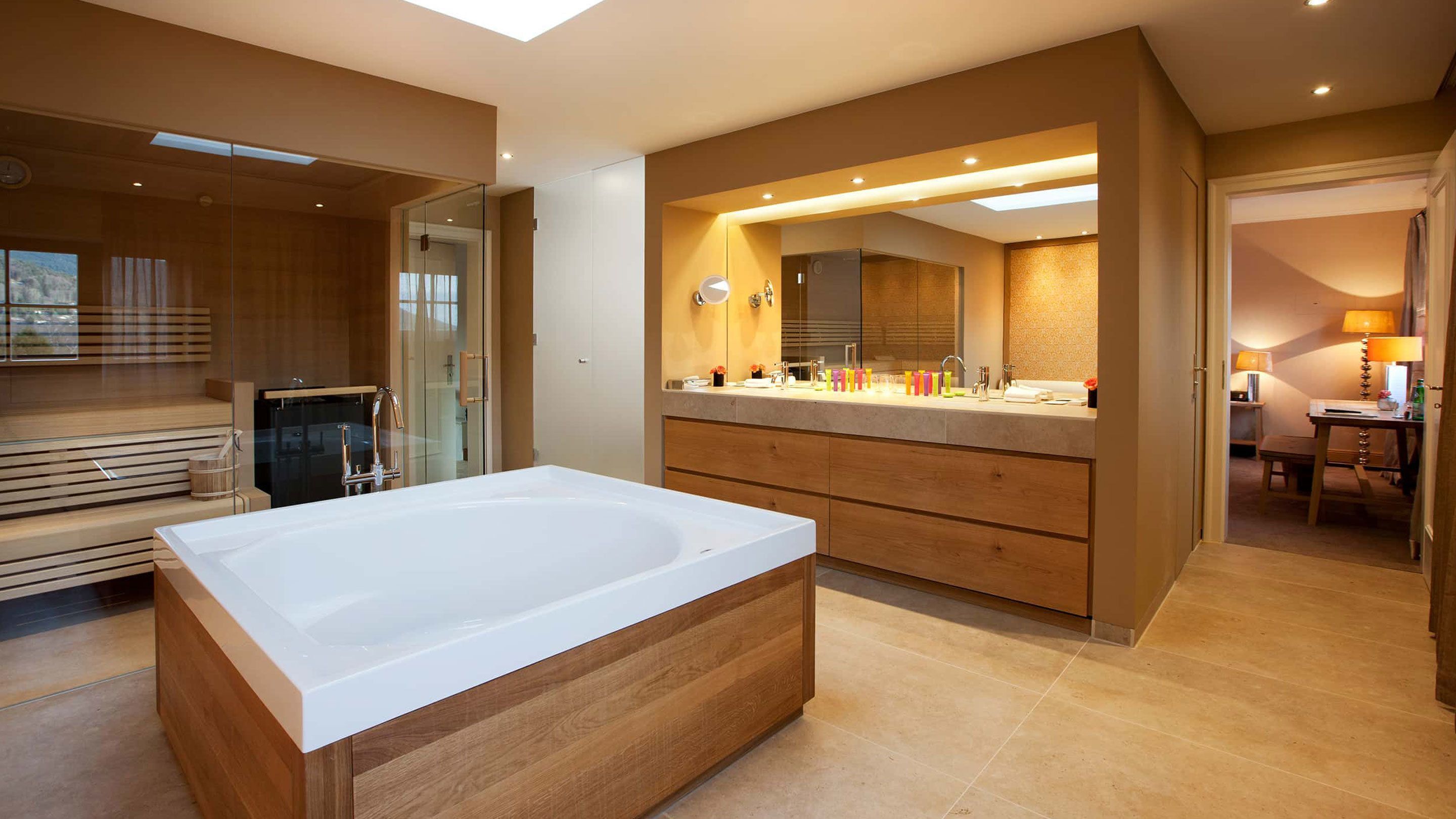 Bathroom | Designer toiletries, hair dryer, bathrobes, slippers