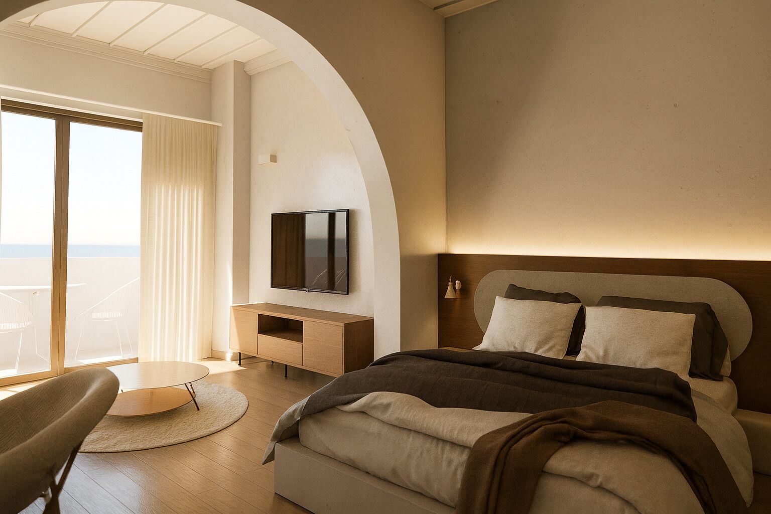 Executive Suite Vigla, Duplex, 1 Bedroom, 2 Bathrooms, Sea Facing | Premium bedding, in-room safe, desk, laptop workspace