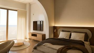 Executive Suite Vigla, Duplex, 1 Bedroom, 2 Bathrooms, Sea Facing | Premium bedding, in-room safe, desk, laptop workspace