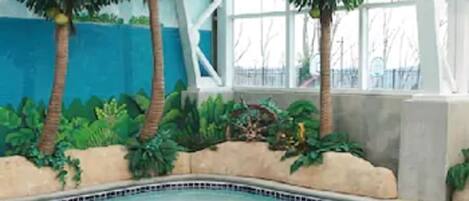 Indoor pool, outdoor pool, sun loungers