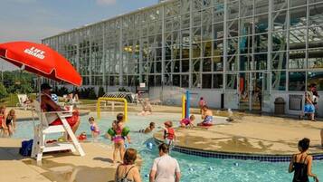 Indoor pool, outdoor pool, pool loungers