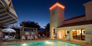 Outdoor pool, pool umbrellas, pool loungers