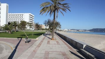 On the beach, white sand