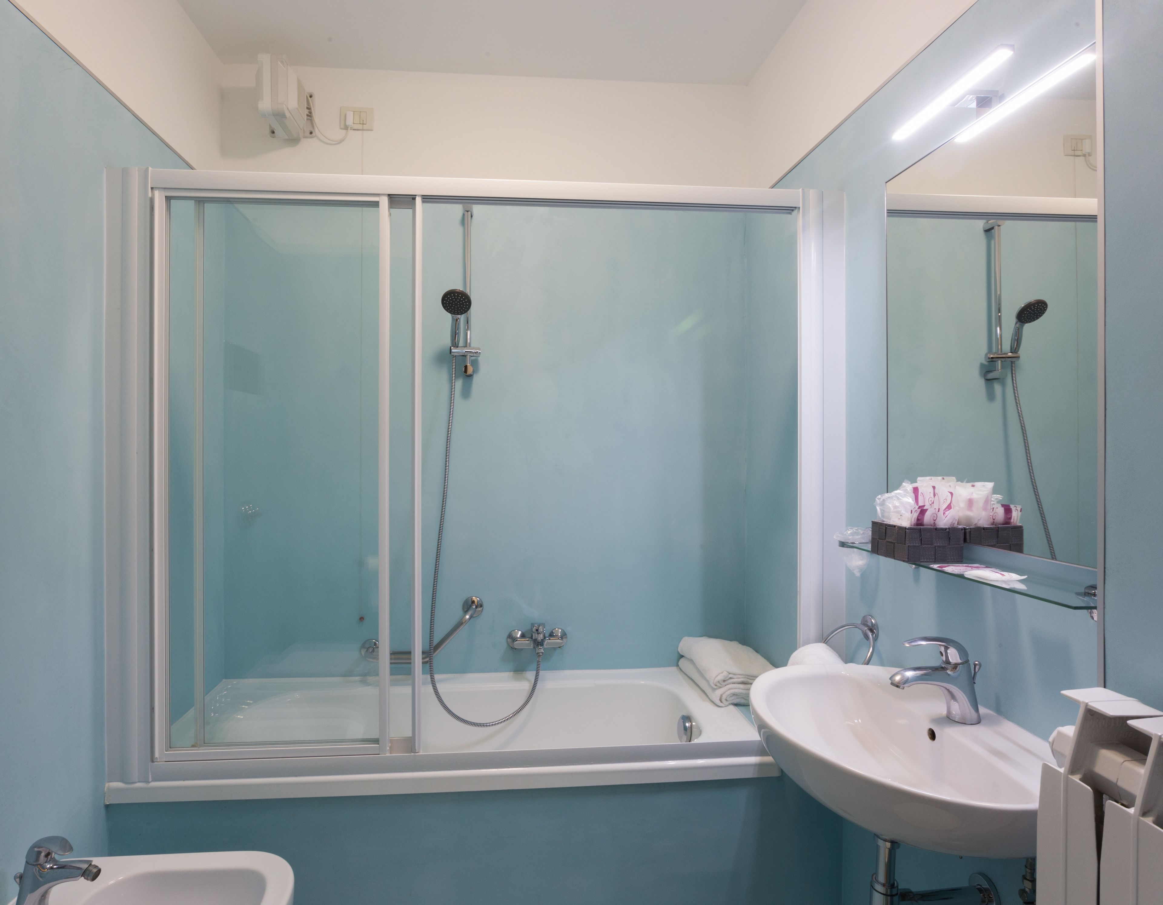 rainfall showerhead, free toiletries, hair dryer, bidet