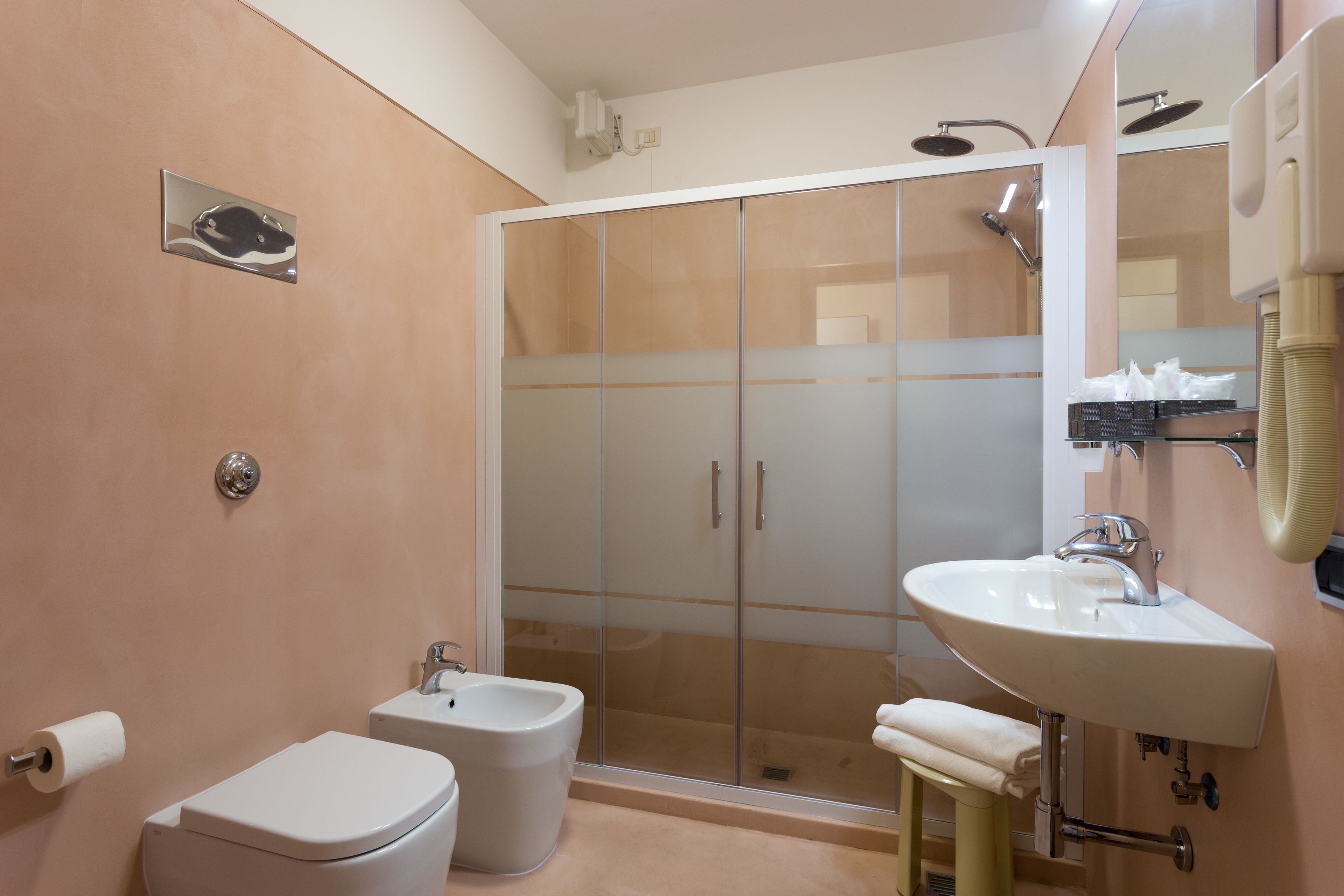 double or twin room | bathroom | rainfall showerhead, free toiletries, hair dryer, bidet