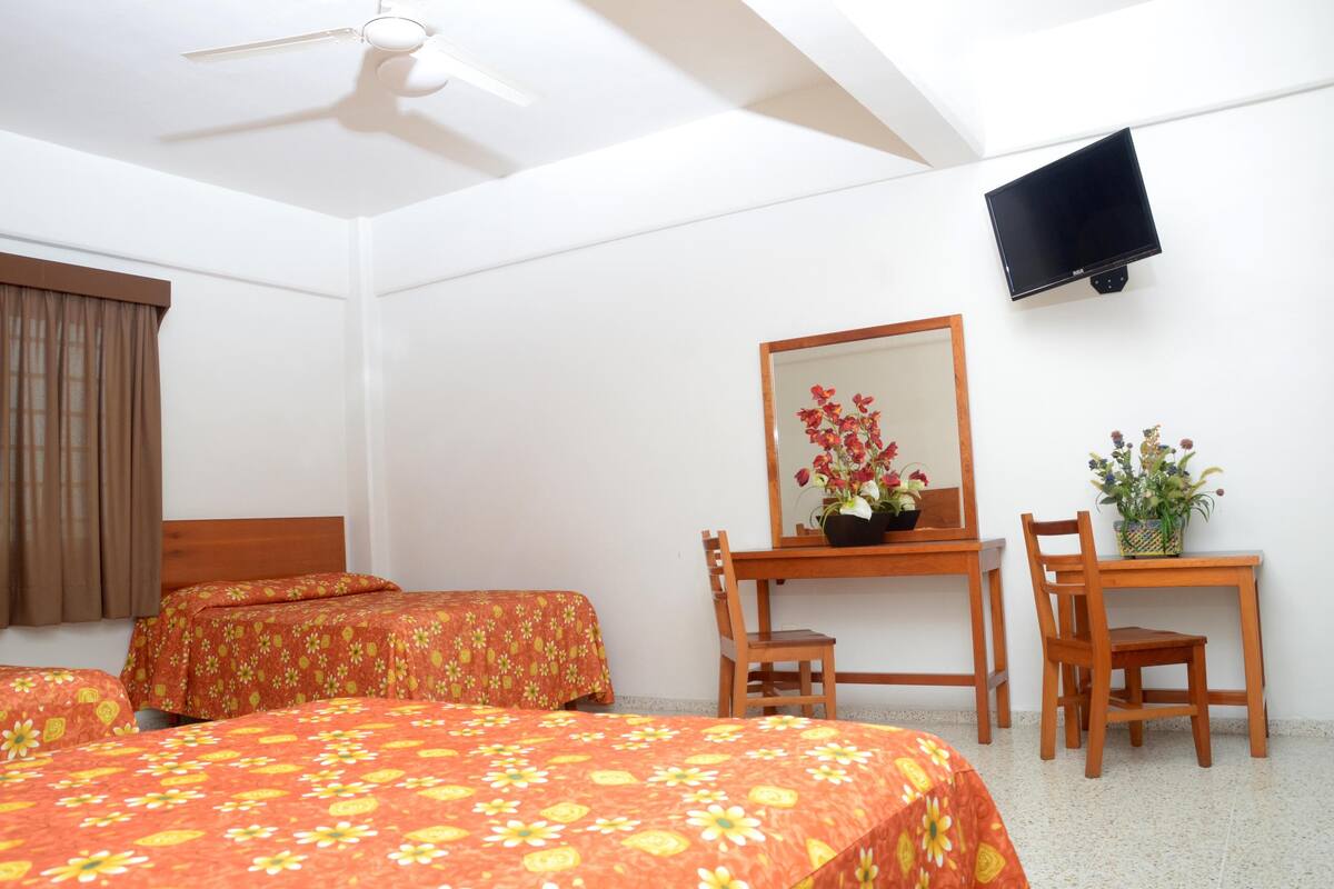 Desk, laptop workspace, WiFi (free), bed sheets