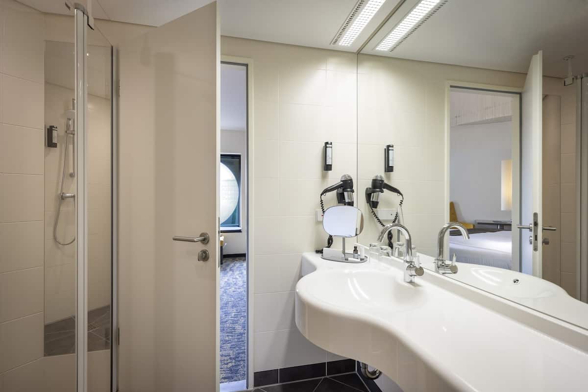 deluxe double room | bathroom | free toiletries, hair dryer, towels, soap