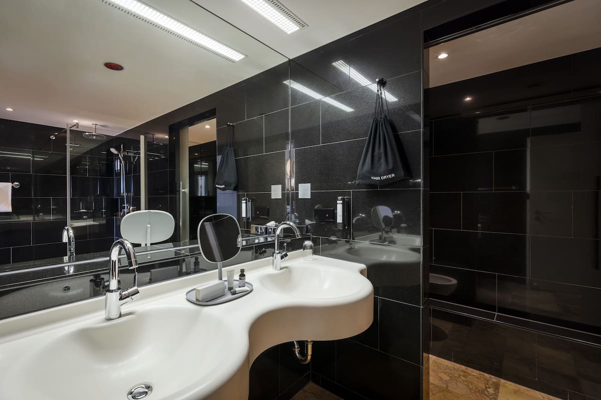 free toiletries, hair dryer, towels, soap