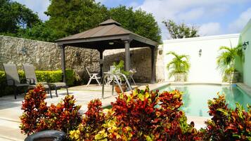 Outdoor pool, pool umbrellas