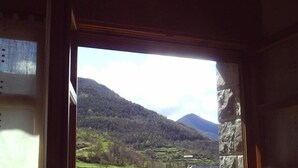 A room with a view of a mountainous landscape through a window. - Hotel Gabarre (Broto)