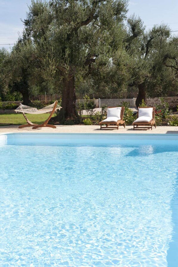 Outdoor pool, pool loungers