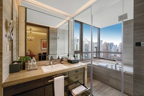 Comfort Studio | Bathroom | Separate bathtub and shower, deep-soaking bathtub, rainfall showerhead - Kempinski The One Suites Hotel Shanghai Downtown (Shanghai)