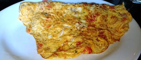 A plate with an omelette.