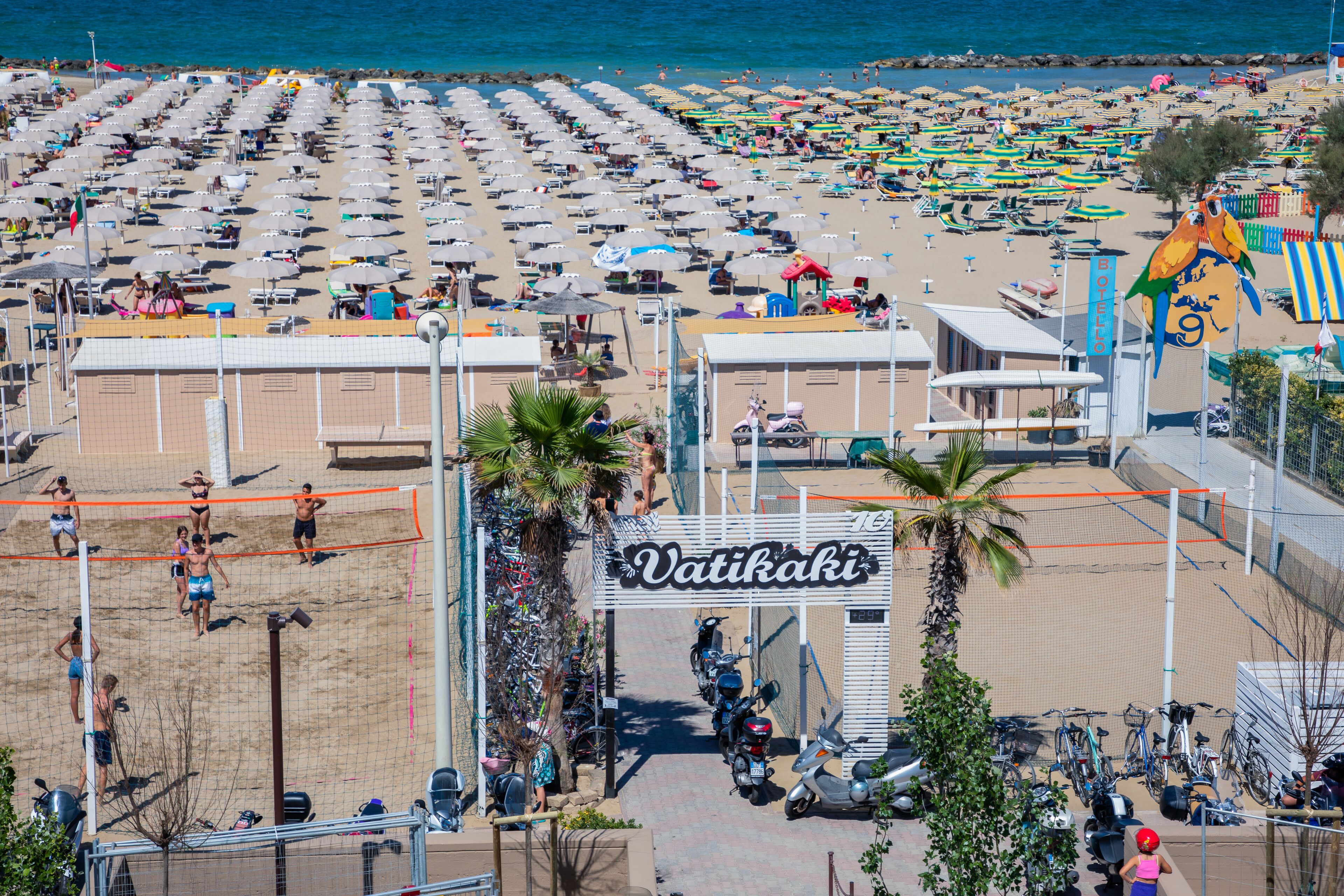 on the beach, sun-loungers, beach umbrellas