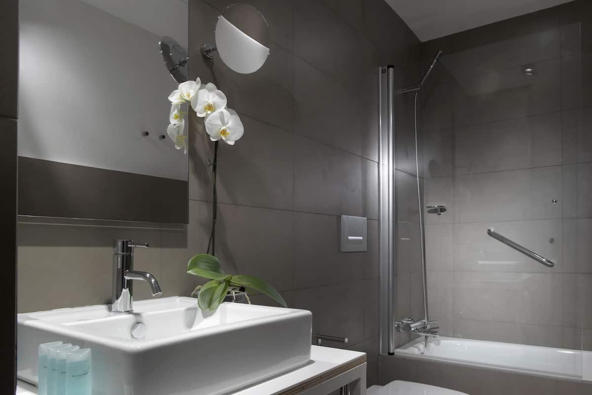 shower, free toiletries, bidet, towels