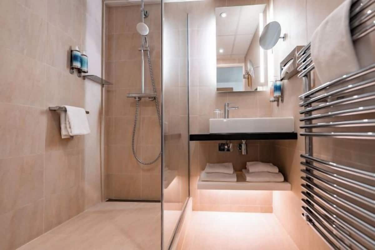 Hair dryer, bathrobes, slippers, towels