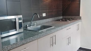 Grand Apartment | Private kitchen | Fridge, microwave, stovetop, coffee/tea maker