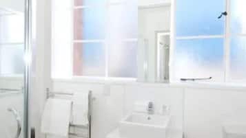 Shower, free toiletries, hair dryer, towels
