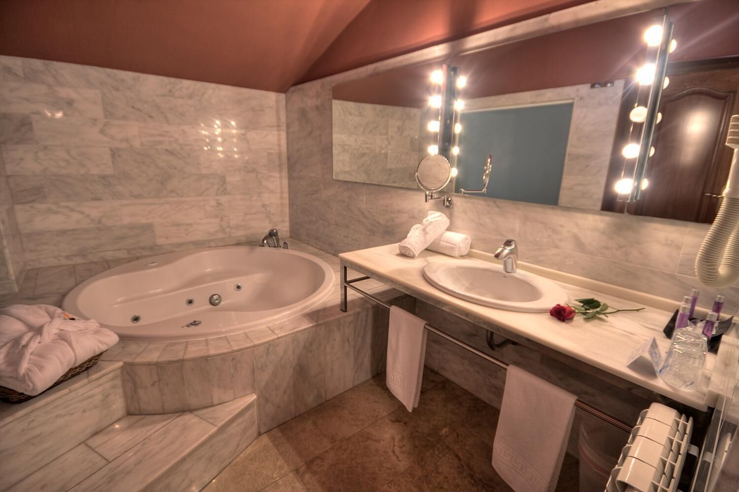 free toiletries, hair dryer, towels