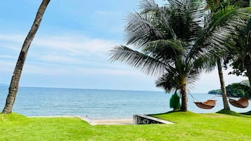 On the beach, sun loungers, beach towels, beach massages