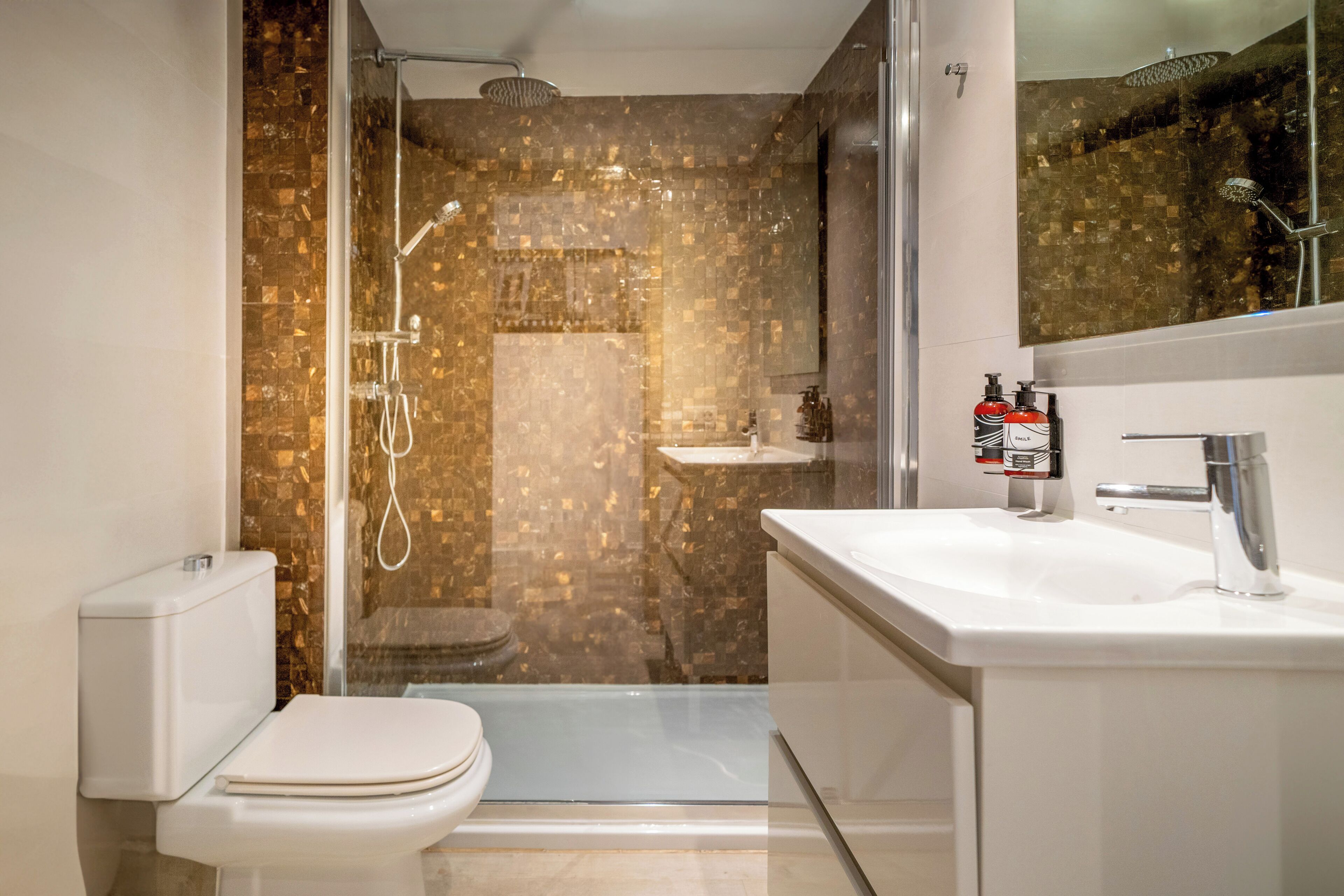 shower, rainfall showerhead, eco-friendly toiletries, hair dryer