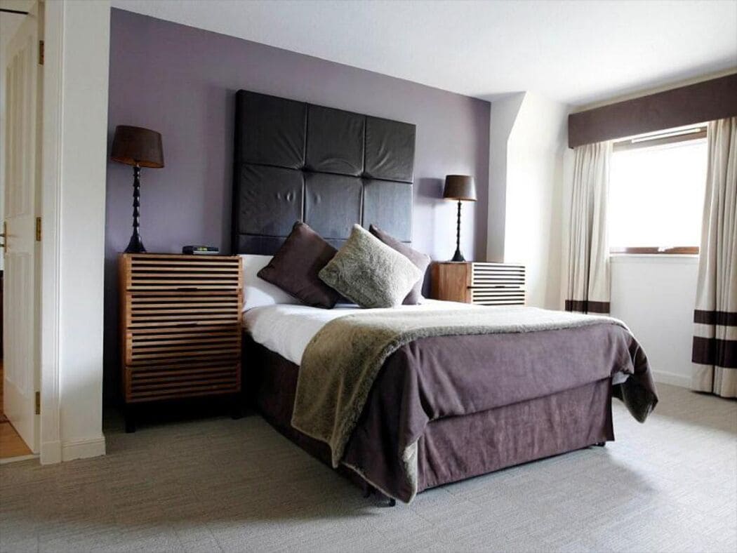 premium bedding, desk, laptop workspace, iron/ironing board